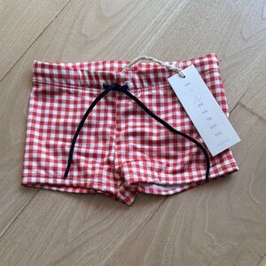 Red and White Checkered Swim Shorts